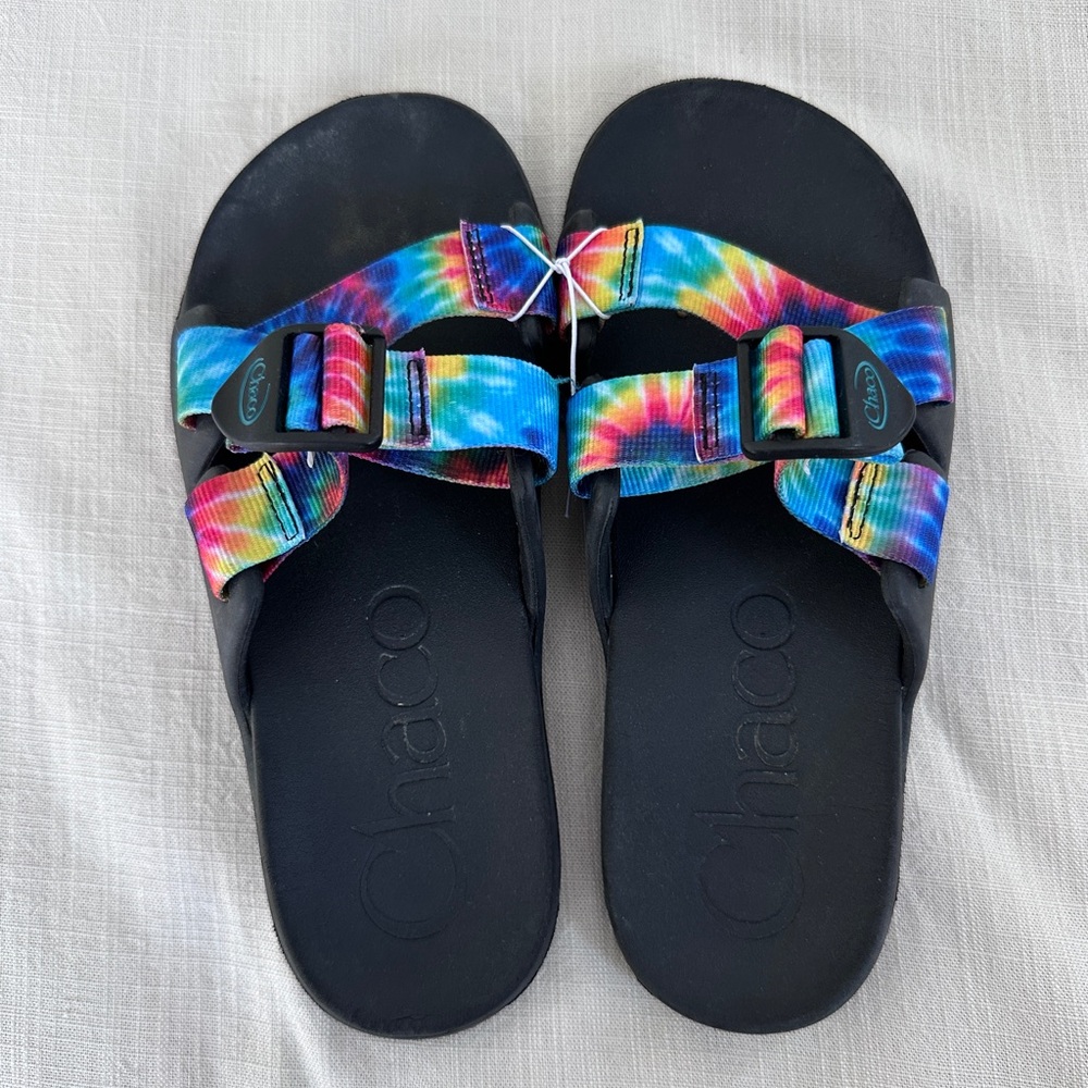 Womens Rainbow Tie Dye Chaco Slides